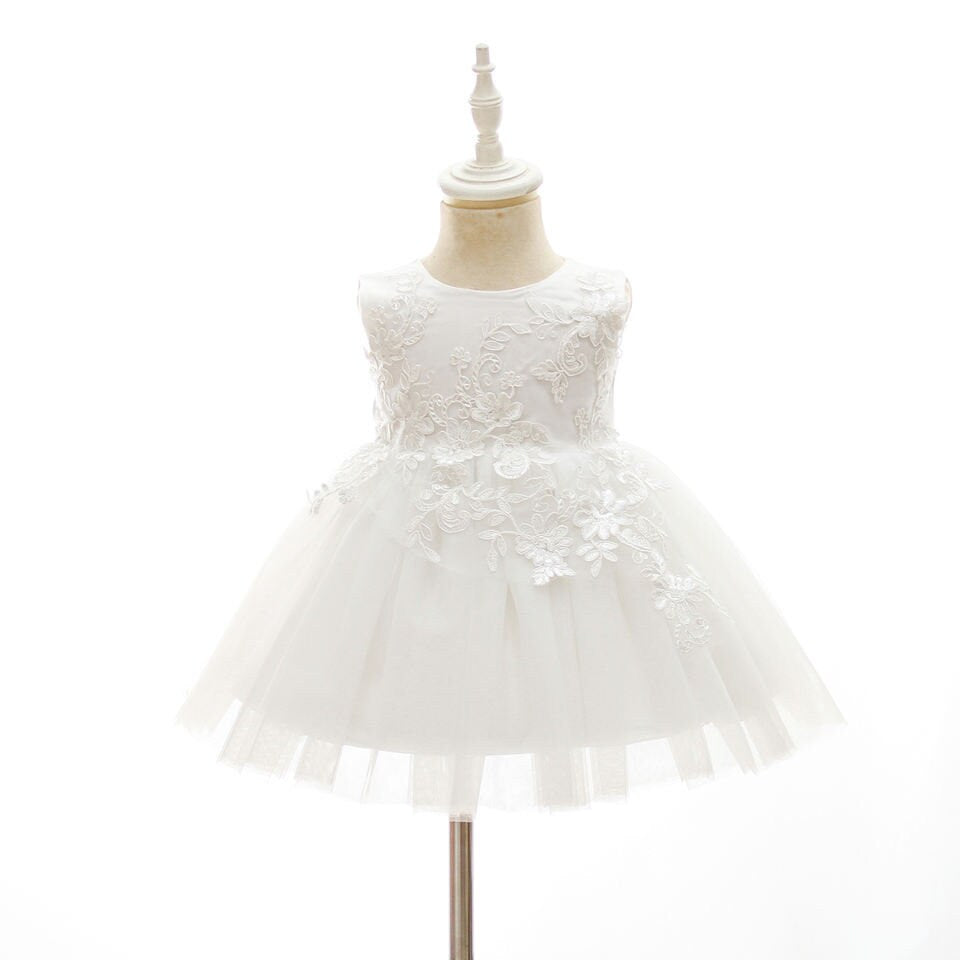 Baptism Christening Baby Girl Special Occasion Dress with Floral Embroidery