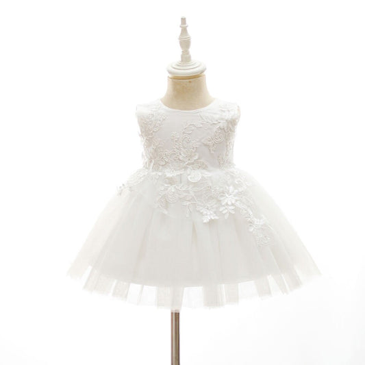 Baptism Christening Baby Girl Special Occasion Dress with Floral Embroidery