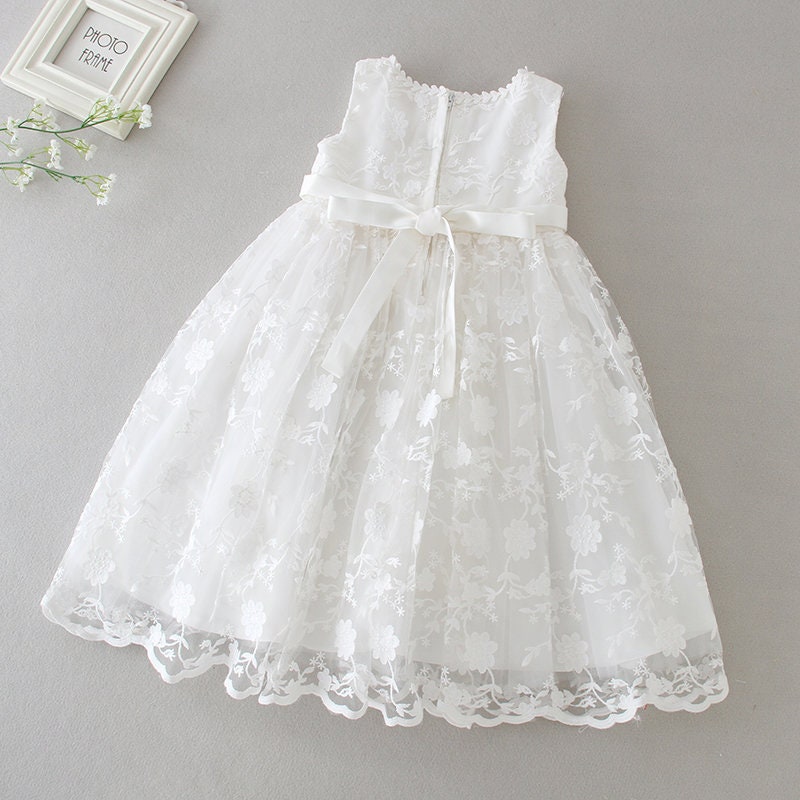 Baby Girl Sleeveless Special Occassion Baptism Christening White Lace Gown Set With Matching Bonnet