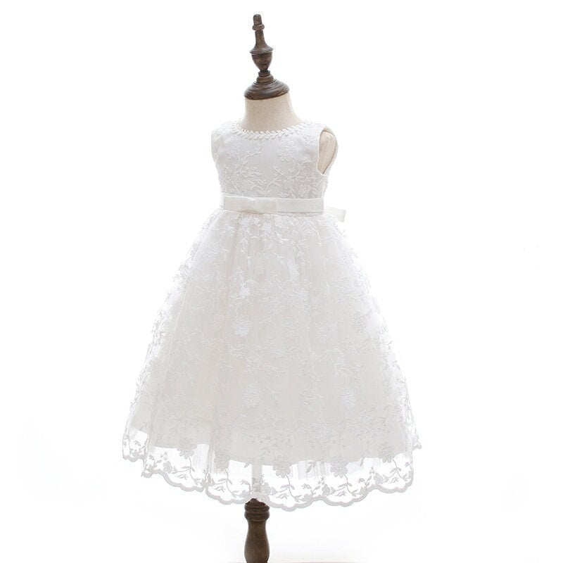 Baby Girl Sleeveless Special Occassion Baptism Christening White Lace Gown Set With Matching Bonnet